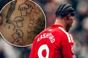拉什福德再添两处纹身：曼联9号与巴萨14号入列 此前已纹39、19、10号