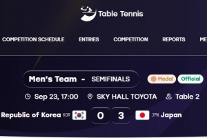 亚运乒乓球男团半决赛：日本3-0韩国，张本智和、松岛辉空赢球