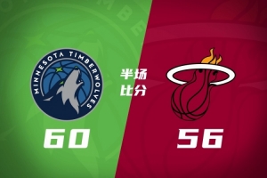 双方主力全休！森林狼半场60-56领先热火 海兰德17分 约维奇12+6