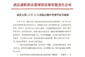武汉女篮官方：丁奕可违背俱乐部打不还手准则 处罚1万元&禁赛5场