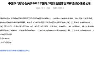 中国乒乓球协会关于2026年国际乒联混合团体世界杯选拔办法的公示