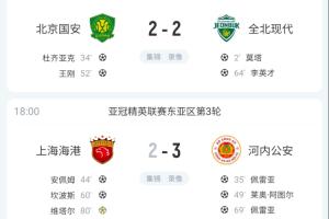 难求一胜！中超3队本轮亚冠1平2负，仅国安拿分+上海双雄主场输球